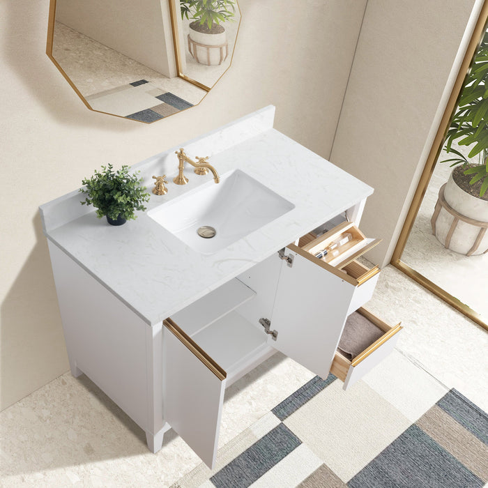 42" Single Sink Modern Freestanding Solid Wood Bathroom Vanity Set with Ariston White Engineered Marble Top – Storage Cabinet with Soft-Closing Drawers VA8042 - HomeBeyond