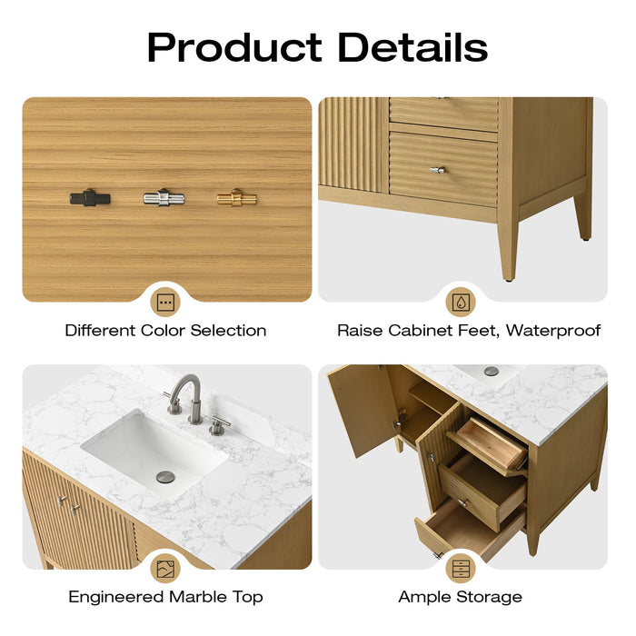 42" Single Sink Modern Freestanding Solid Wood Bathroom Vanity Set with Engineered Marble Top – Storage Cabinet with Soft-Closing Doors & Drawers VA9142 - HomeBeyond
