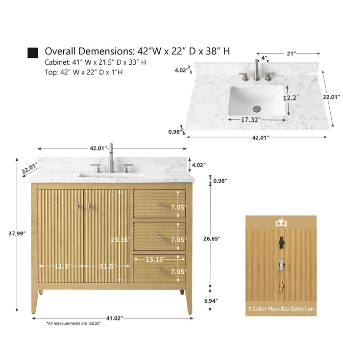 42" Single Sink Modern Freestanding Solid Wood Bathroom Vanity Set with Engineered Marble Top – Storage Cabinet with Soft-Closing Doors & Drawers VA9142 - HomeBeyond