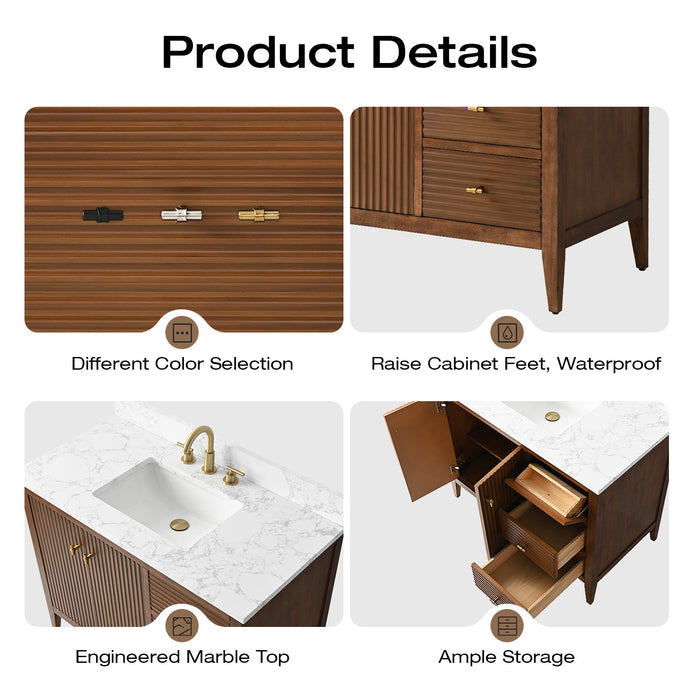 42" Single Sink Modern Freestanding Solid Wood Bathroom Vanity Set with Engineered Marble Top – Storage Cabinet with Soft-Closing Doors & Drawers VA9142 - HomeBeyond