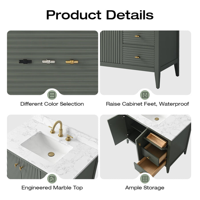 42" Single Sink Modern Freestanding Solid Wood Bathroom Vanity Set with Engineered Marble Top – Storage Cabinet with Soft-Closing Doors & Drawers VA9142 - HomeBeyond