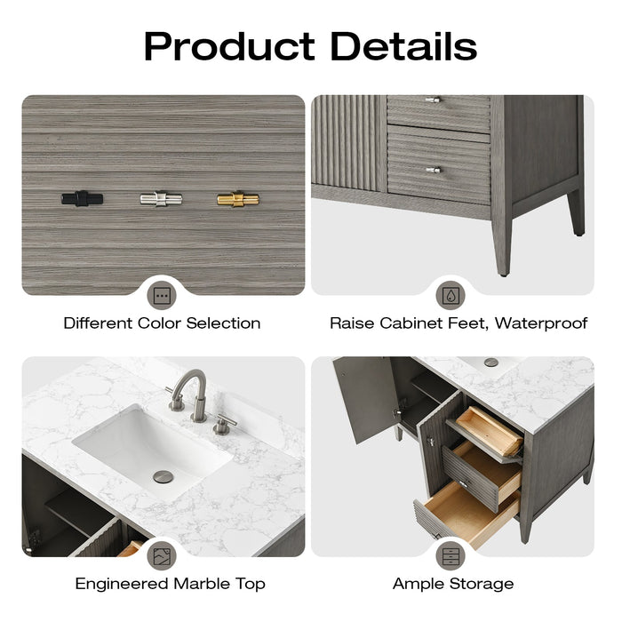 42" Single Sink Modern Freestanding Solid Wood Bathroom Vanity Set with Engineered Marble Top – Storage Cabinet with Soft-Closing Doors & Drawers VA9142 - HomeBeyond