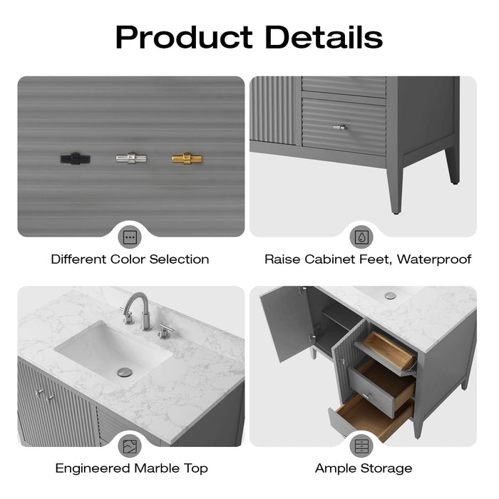 42" Single Sink Modern Freestanding Solid Wood Bathroom Vanity Set with Engineered Marble Top – Storage Cabinet with Soft-Closing Doors & Drawers VA9142 - HomeBeyond