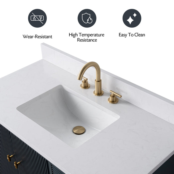 42" Single Sink Modern Freestanding Solid Wood Bathroom Vanity Set with White Engineered Marble Top – Storage Cabinet with Soft-Closing Doors & Drawers VA8142 - HomeBeyond