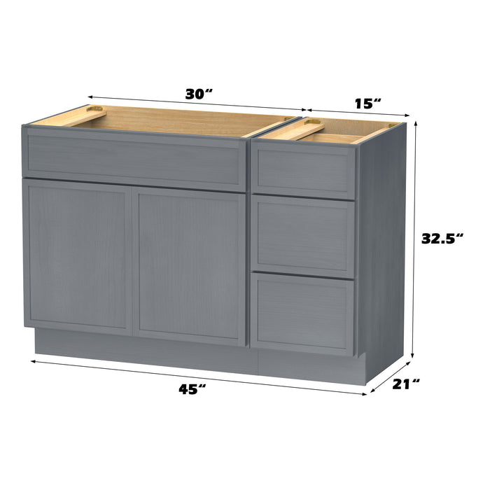 45" Modern Freestanding Birch & Plywood Bathroom Vanity Base Only – Shaker Style Storage Cabinet with 3 Drawers & 1 Door VA4130-153 - HomeBeyond