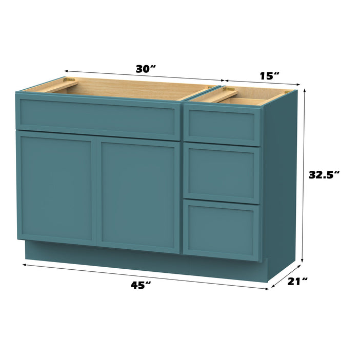 45" Modern Freestanding Birch & Plywood Bathroom Vanity Base Only – Shaker Style Storage Cabinet with 3 Drawers & 1 Door VA4130-153 - HomeBeyond
