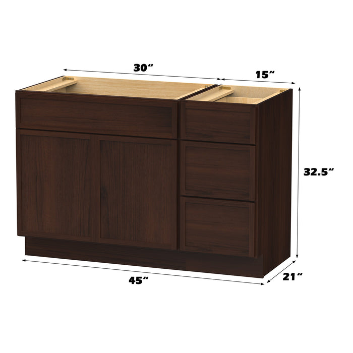 45" Modern Freestanding Birch & Plywood Bathroom Vanity Base Only – Shaker Style Storage Cabinet with 3 Drawers & 1 Door VA4130-153 - HomeBeyond