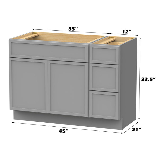 45" Modern Freestanding Birch & Plywood Bathroom Vanity Base Only – Shaker Style Storage Cabinet with 3 Drawers & 2 Soft-Closing Doors VA4133-123 - HomeBeyond
