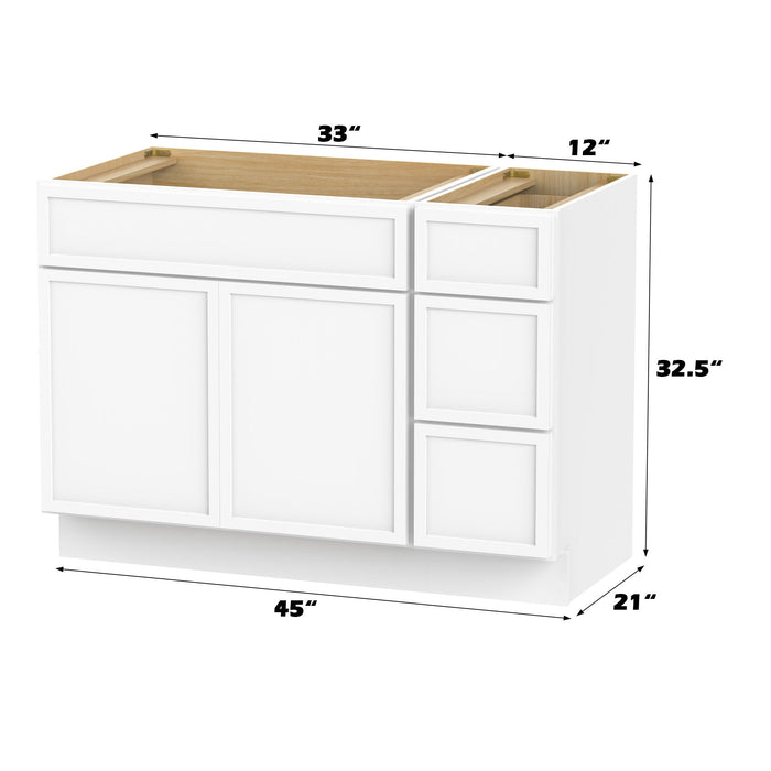 45" Modern Freestanding Birch & Plywood Bathroom Vanity Base Only – Shaker Style Storage Cabinet with 3 Drawers & 2 Soft-Closing Doors VA4133-123 - HomeBeyond