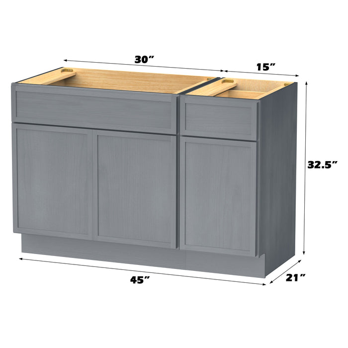 45" Modern Freestanding Birch & Plywood Bathroom Vanity Base Only – Shaker Style Storage Cabinet with Soft-Closing 1 Drawer & 3 Doors VA4130-151 - HomeBeyond