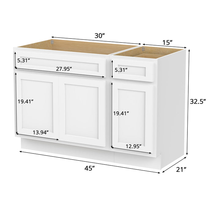 45" Modern Freestanding Oak Plywood Bathroom Vanity Base Only – Shaker Style Storage Cabinet with 1 Drawer & 3 Soft-Closing Doors VA4030-151 - HomeBeyond
