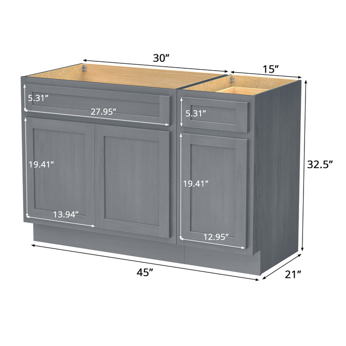 45" Modern Freestanding Oak Plywood Bathroom Vanity Base Only – Shaker Style Storage Cabinet with 1 Drawer & 3 Soft-Closing Doors VA4030-151 - HomeBeyond