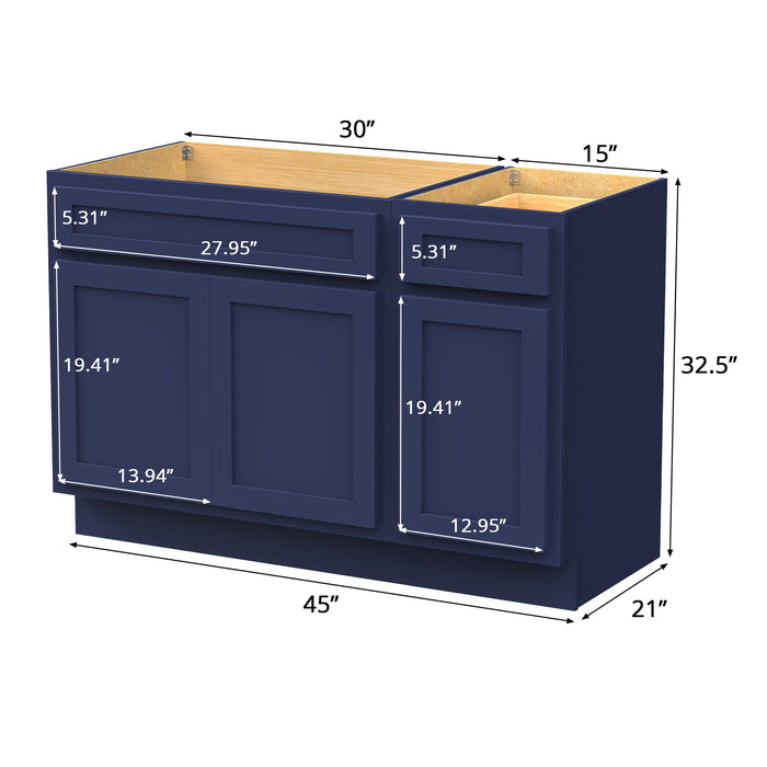 45" Modern Freestanding Oak Plywood Bathroom Vanity Base Only – Shaker Style Storage Cabinet with 1 Drawer & 3 Soft-Closing Doors VA4030-151 - HomeBeyond
