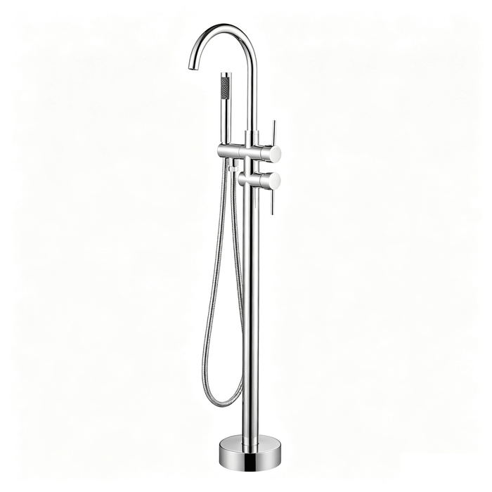 47" Modern Freestanding Waterfall Bathtub Faucet Dual Handle Tub Filler with Handheld Shower VA2012 - HomeBeyond