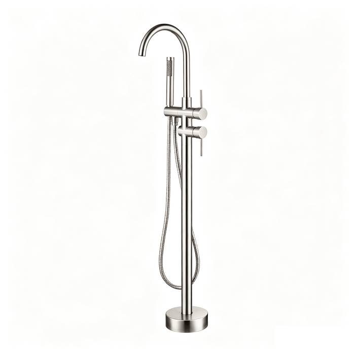 47" Modern Freestanding Waterfall Bathtub Faucet Dual Handle Tub Filler with Handheld Shower VA2012 - HomeBeyond
