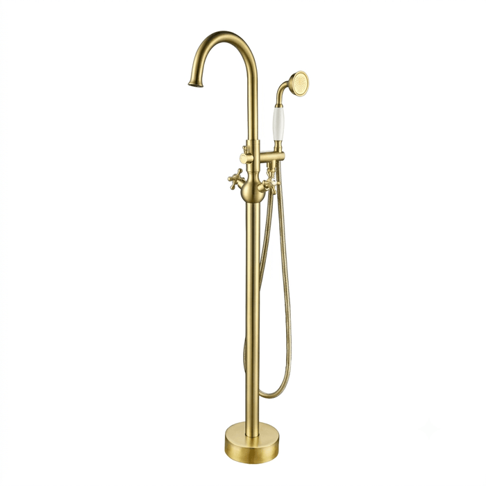 47" Modern Solid Brass Freestanding Bathtub Faucet Single Handle Tub Filler with Handheld Shower VA2029 - HomeBeyond