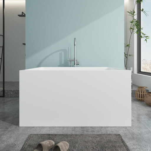 47" x 29" Modern Slipper Freestanding Solid Surface Soaking Bathtub White Small Soaker Tub Slotted Overflow VA6816B-XS - HomeBeyond