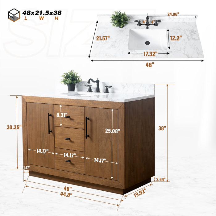 48" Bathroom Vanity with Sink and Top, With Soft Closing Doors - HomeBeyond
