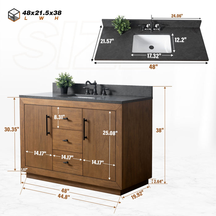 48" Bathroom Vanity with Sink and Top, With Soft Closing Doors - HomeBeyond