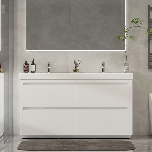 48" Double Sink Modern Freestanding Bathroom Vanity Set with White Engineered Stone Top – Storage Cabinet with Soft-Closing Drawers VA6048DWF - HomeBeyond