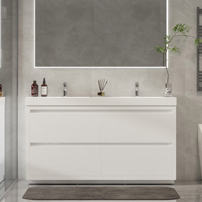 48" Double Sink Modern Freestanding Bathroom Vanity Set with White Engineered Stone Top – Storage Cabinet with Soft-Closing Drawers VA6048DWF - HomeBeyond