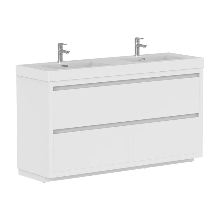 48" Double Sink Modern Freestanding Bathroom Vanity Set with White Engineered Stone Top – Storage Cabinet with Soft-Closing Drawers VA6048DWF - HomeBeyond
