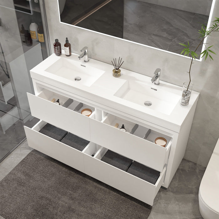 48" Double Sink Modern Freestanding Bathroom Vanity Set with White Engineered Stone Top – Storage Cabinet with Soft-Closing Drawers VA6048DWF - HomeBeyond