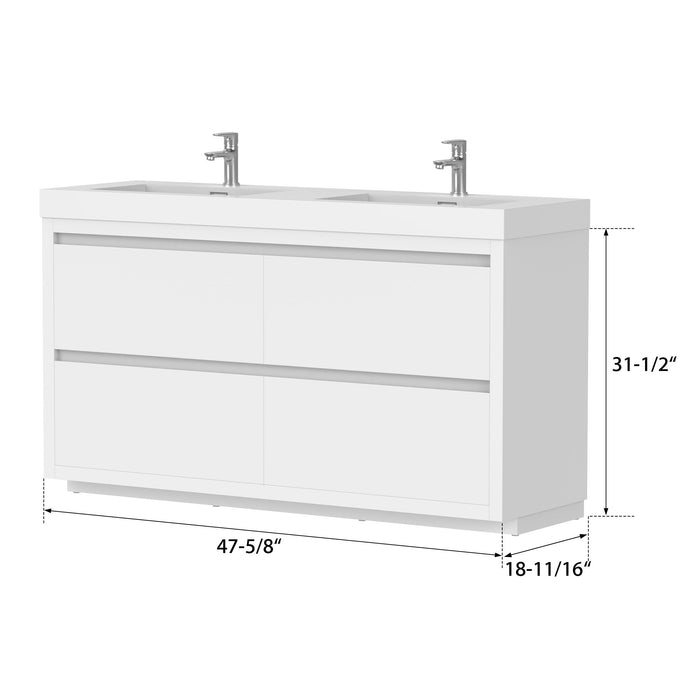 48" Double Sink Modern Freestanding Bathroom Vanity Set with White Engineered Stone Top – Storage Cabinet with Soft-Closing Drawers VA6048DWF - HomeBeyond