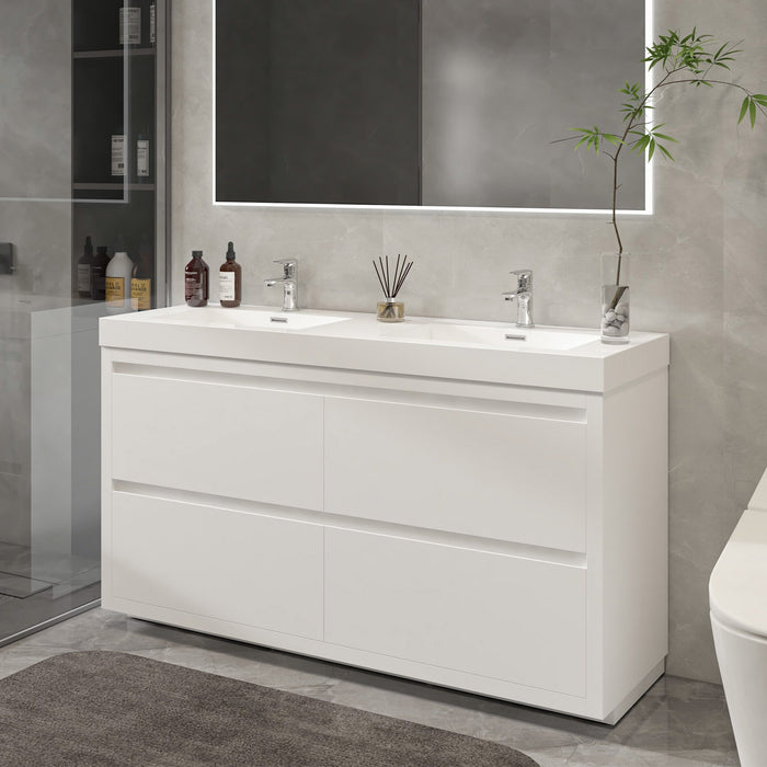 48" Double Sink Modern Freestanding Bathroom Vanity Set with White Engineered Stone Top – Storage Cabinet with Soft-Closing Drawers VA6048DWF - HomeBeyond