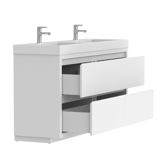 48" Double Sink Modern Freestanding Bathroom Vanity Set with White Engineered Stone Top – Storage Cabinet with Soft-Closing Drawers VA6048DWF - HomeBeyond