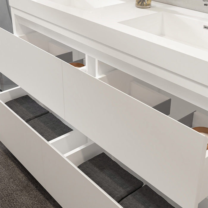48" Double Sink Modern Freestanding Bathroom Vanity Set with White Engineered Stone Top – Storage Cabinet with Soft-Closing Drawers VA6048DWF - HomeBeyond