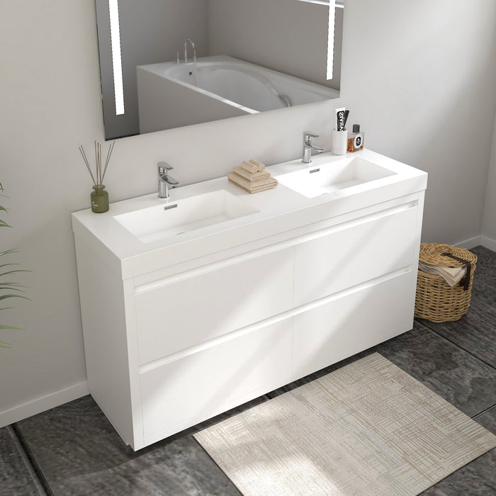 48" Double Sink Modern Freestanding Bathroom Vanity Set with White Engineered Stone Top – Storage Cabinet with Soft-Closing Drawers VA6048DWF - HomeBeyond