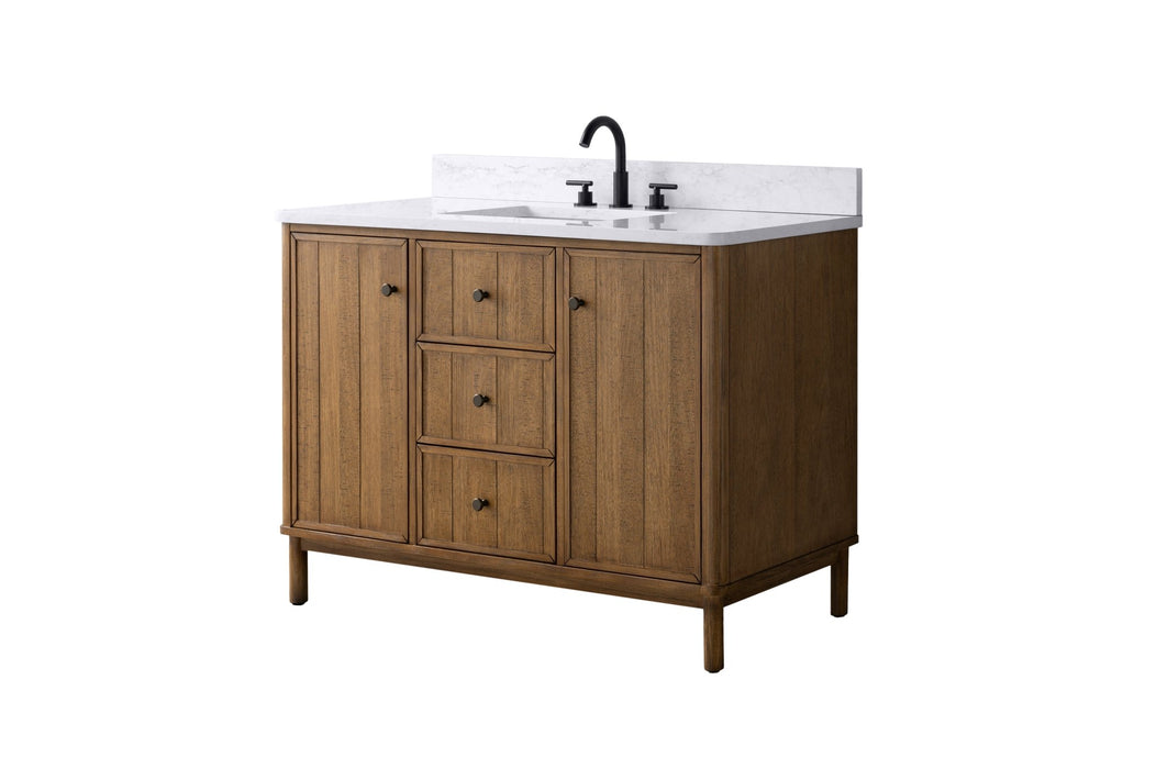 48" Freestanding Bathroom Vanity with Milano Mist Engineered Stone Countertop, Integrated Ceramic Sink, Hidden Power & USB Charging Station and Hair Dryer Storage - HomeBeyond