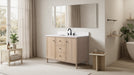 48" Freestanding Bathroom Vanity with Milano Mist Engineered Stone Countertop, Integrated Ceramic Sink, Hidden Power & USB Charging Station and Hair Dryer Storage - HomeBeyond