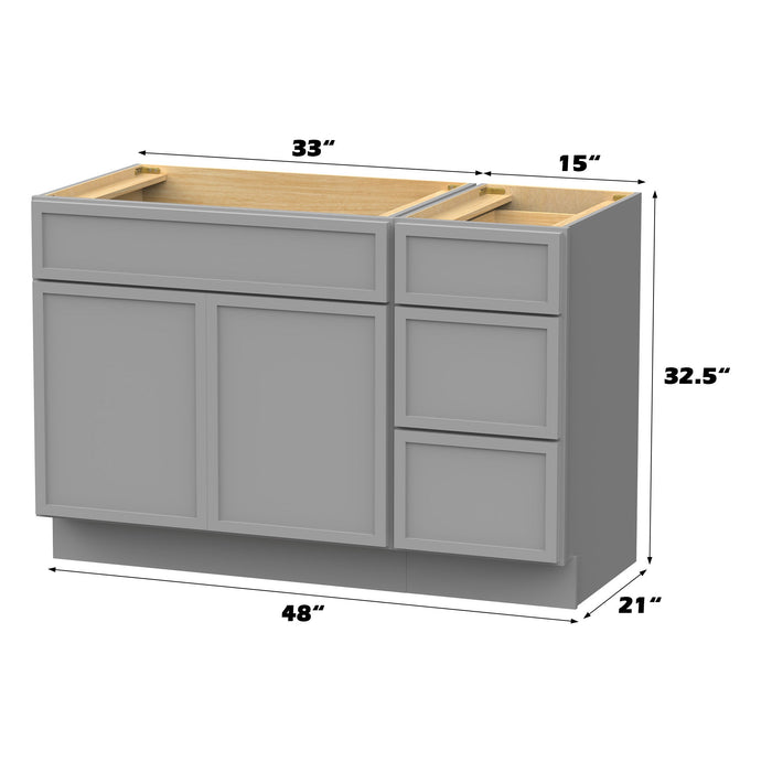 48" Modern Freestanding Birch & Plywood Bathroom Vanity Base Only – Shaker Style Storage Cabinet with 3 Drawers & 1 Door VA4133-153 - HomeBeyond