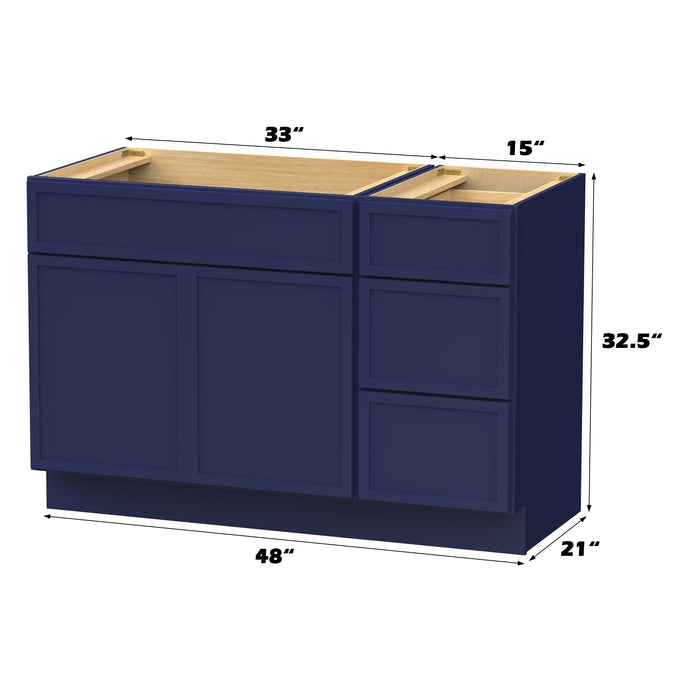48" Modern Freestanding Birch & Plywood Bathroom Vanity Base Only – Shaker Style Storage Cabinet with 3 Drawers & 1 Door VA4133-153 - HomeBeyond