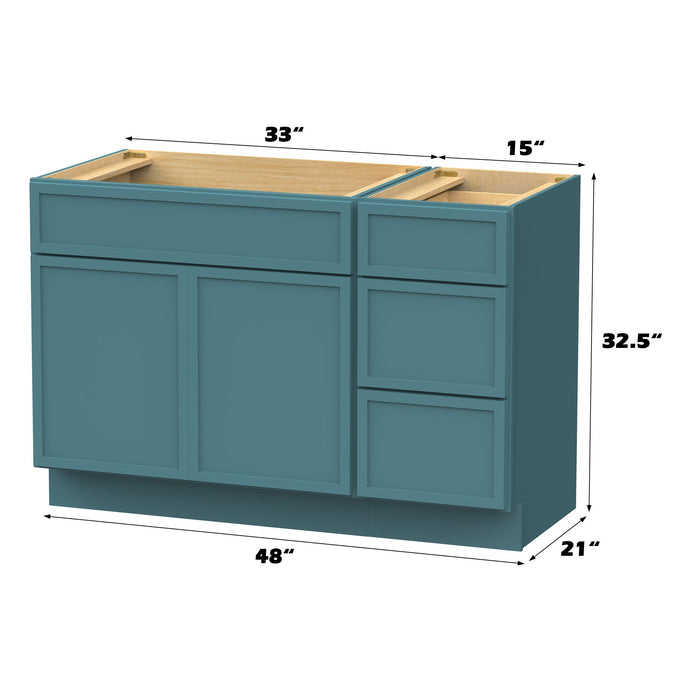 48" Modern Freestanding Birch & Plywood Bathroom Vanity Base Only – Shaker Style Storage Cabinet with 3 Drawers & 1 Door VA4133-153 - HomeBeyond