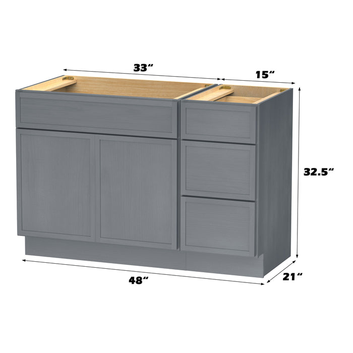 48" Modern Freestanding Birch & Plywood Bathroom Vanity Base Only – Shaker Style Storage Cabinet with 3 Drawers & 1 Door VA4133-153 - HomeBeyond