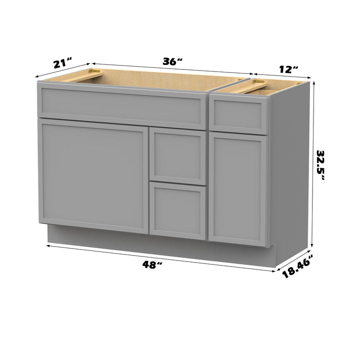 48" Modern Freestanding Birch & Plywood Bathroom Vanity Base Only – Shaker Style Storage Cabinet with 3 Drawers & 2 Soft-Closing Doors VA362R-121 - HomeBeyond