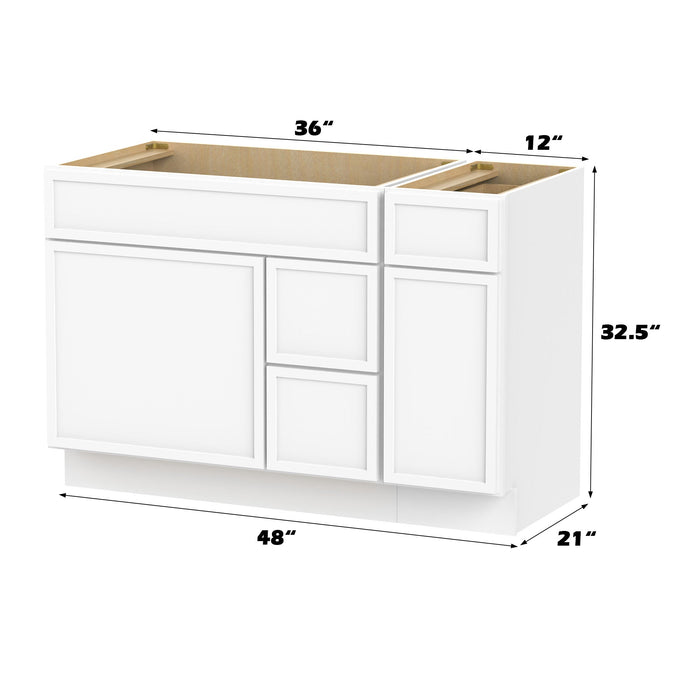 48" Modern Freestanding Birch & Plywood Bathroom Vanity Base Only – Shaker Style Storage Cabinet with 3 Drawers & 2 Soft-Closing Doors VA362R-121 - HomeBeyond