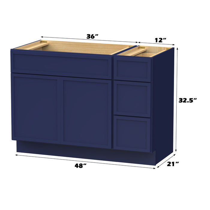 48" Modern Freestanding Birch & Plywood Bathroom Vanity Base Only – Shaker Style Storage Cabinet with 3 Drawers & 2 Soft-Closing Doors VA4136-123 - HomeBeyond