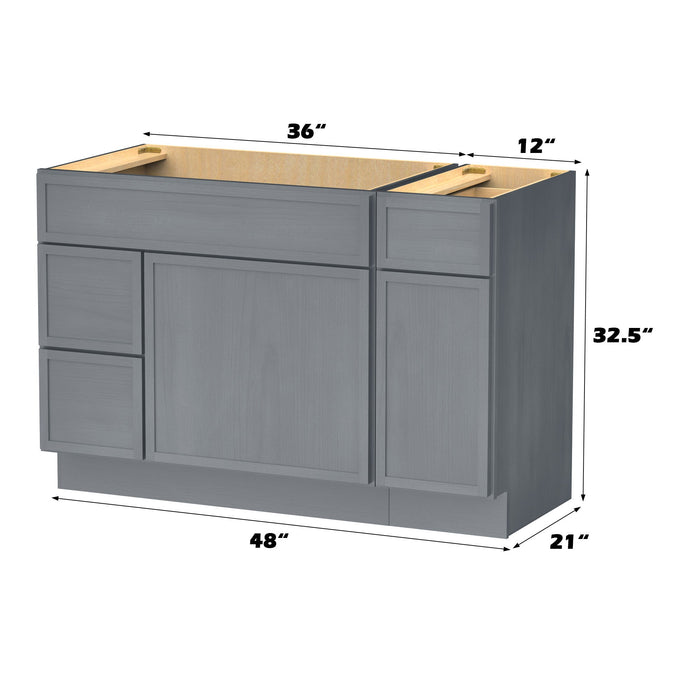 48" Modern Freestanding Birch & Plywood Bathroom Vanity Base Only – Shaker Style Storage Cabinet with 3 Drawers & 2 Soft-Closing Doors VA41362L-121 - HomeBeyond