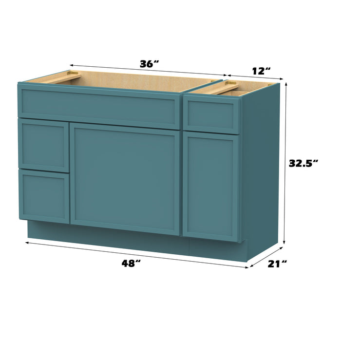 48" Modern Freestanding Birch & Plywood Bathroom Vanity Base Only – Shaker Style Storage Cabinet with 3 Drawers & 2 Soft-Closing Doors VA41362L-121 - HomeBeyond