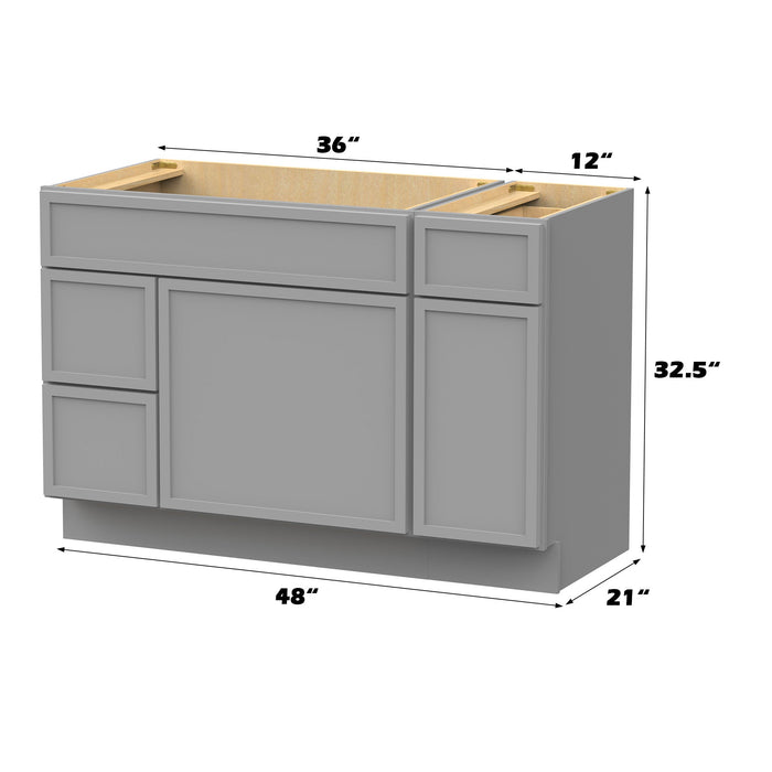48" Modern Freestanding Birch & Plywood Bathroom Vanity Base Only – Shaker Style Storage Cabinet with 3 Drawers & 2 Soft-Closing Doors VA41362L-121 - HomeBeyond
