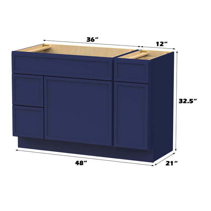 48" Modern Freestanding Birch & Plywood Bathroom Vanity Base Only – Shaker Style Storage Cabinet with 3 Drawers & 2 Soft-Closing Doors VA41362L-121 - HomeBeyond