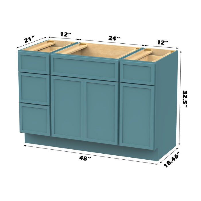 48" Modern Freestanding Birch & Plywood Bathroom Vanity Base Only – Shaker Style Storage Cabinet with 4 Drawers & 3 Soft-Closing Doors VA41123-24-121 - HomeBeyond