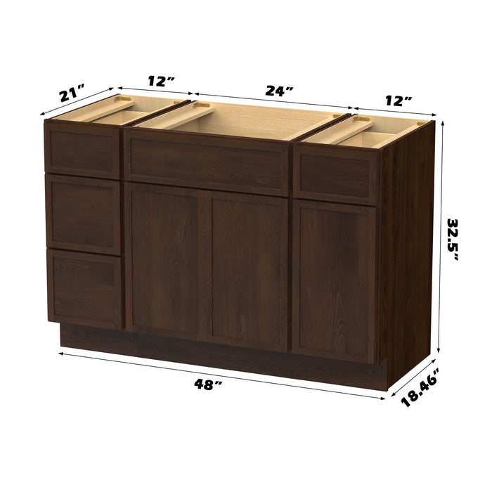 48" Modern Freestanding Birch & Plywood Bathroom Vanity Base Only – Shaker Style Storage Cabinet with 4 Drawers & 3 Soft-Closing Doors VA41123-24-121 - HomeBeyond