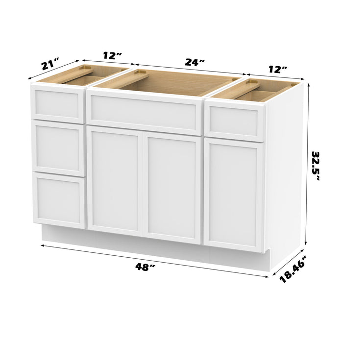 48" Modern Freestanding Birch & Plywood Bathroom Vanity Base Only – Shaker Style Storage Cabinet with 4 Drawers & 3 Soft-Closing Doors VA41123-24-121 - HomeBeyond