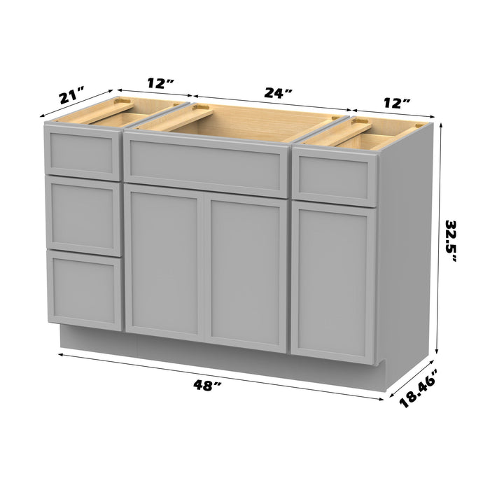 48" Modern Freestanding Birch & Plywood Bathroom Vanity Base Only – Shaker Style Storage Cabinet with 4 Drawers & 3 Soft-Closing Doors VA41123-24-121 - HomeBeyond