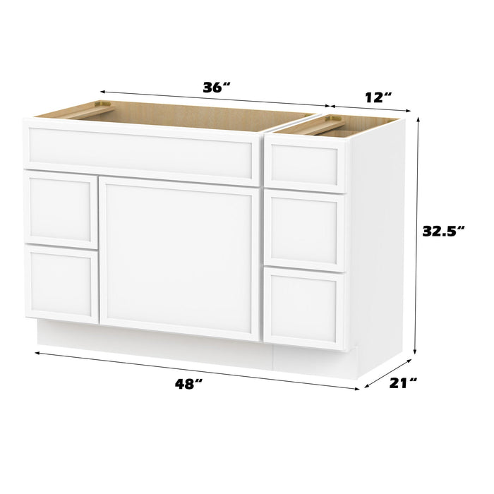 48" Modern Freestanding Birch & Plywood Bathroom Vanity Base Only – Shaker Style Storage Cabinet with 5 Drawers & 1 Soft-Closing Door VA41362L-123 - HomeBeyond